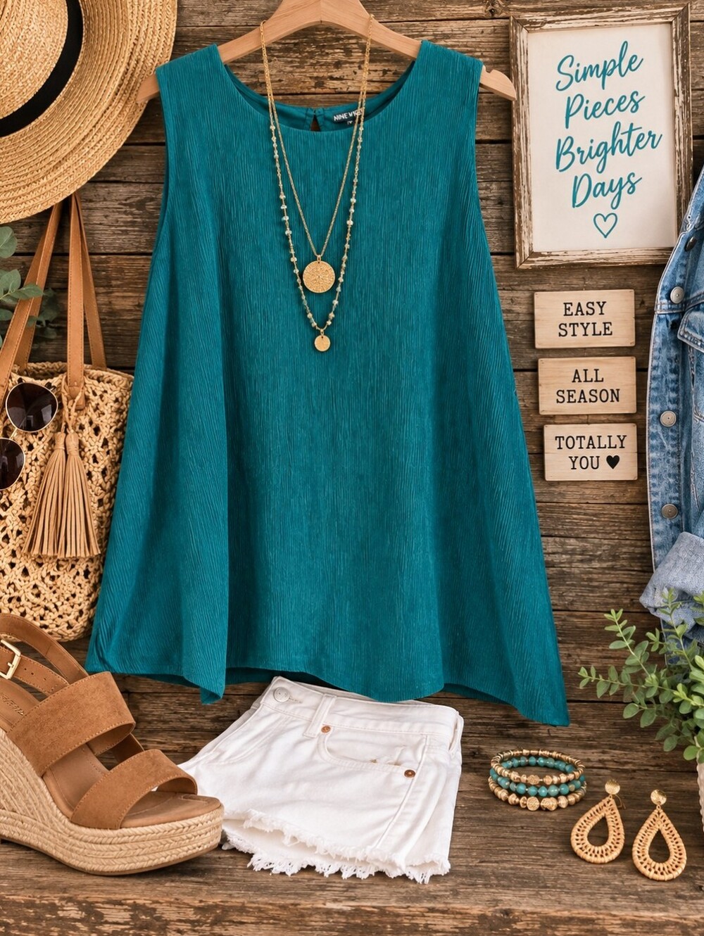 Nine West 2X NWT Teal Pleated Sleeveless Blouse Flowy Plus Size Top